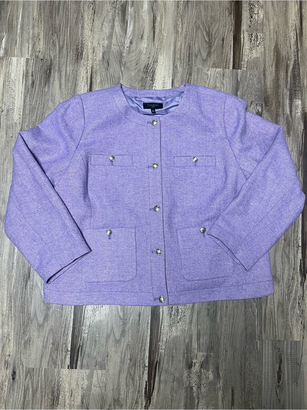 Talbots Plus 20W Purple Herringbone Wool Blend Button Blazer Jacket